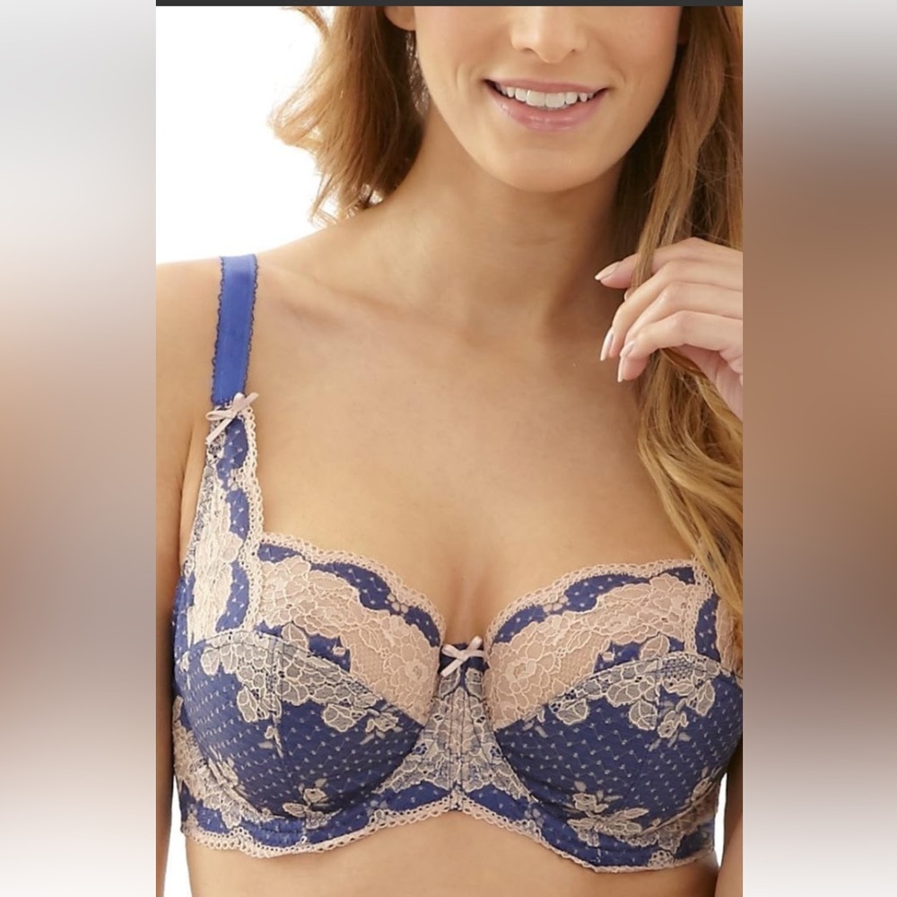 Panache Clara Navy and Beige Lace Bra